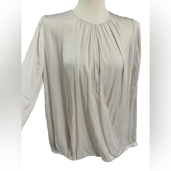 Vince Womens Long Sleeve Surplice Crew Neck Top Blouse Light Gray Ivory - Picture 3 of 6